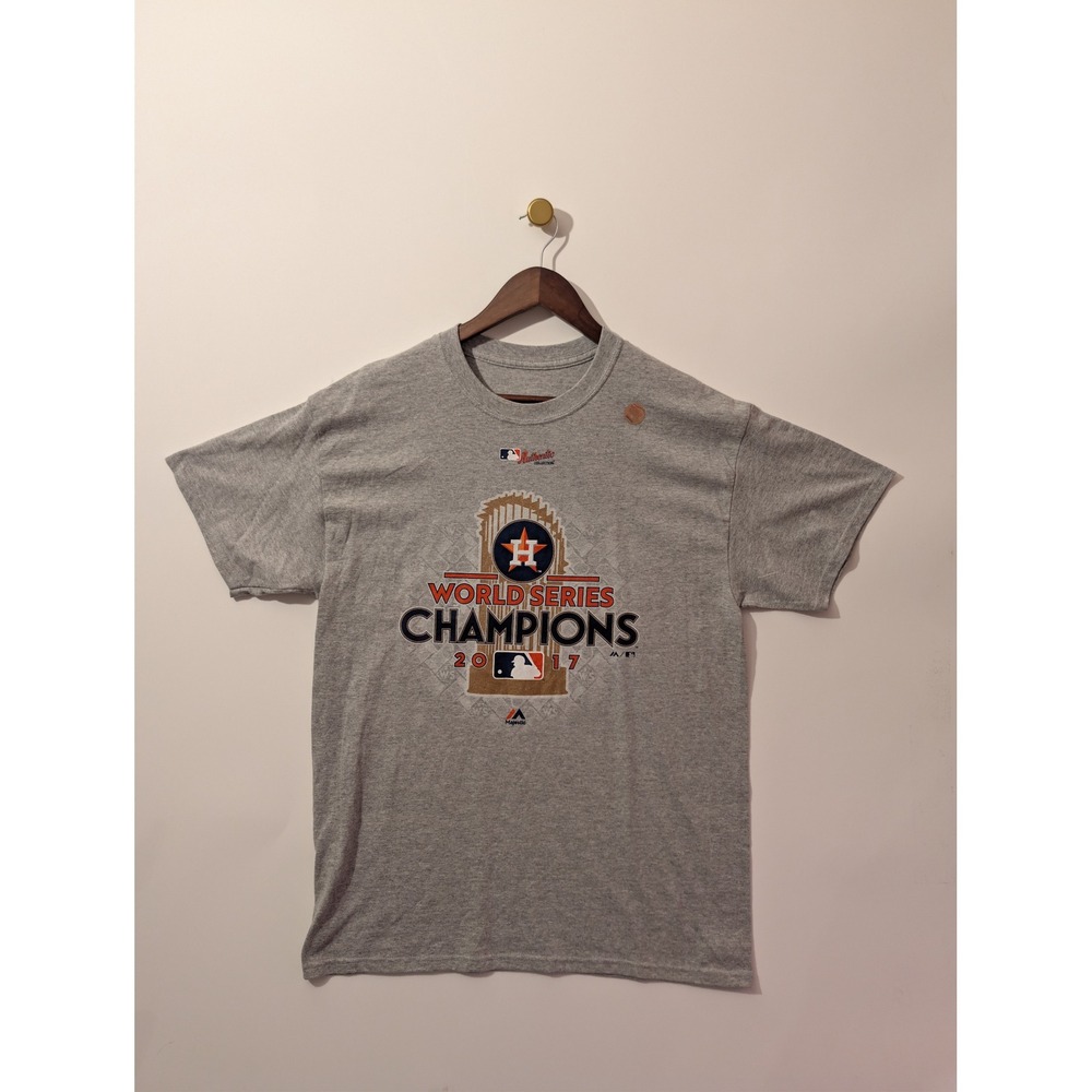 Majestic Houston Astros T-Shirt Mens L Gray 2017 World Series Champions MLB Tee